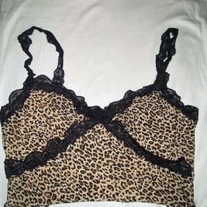 Leopard Print Lace Trim Bralette